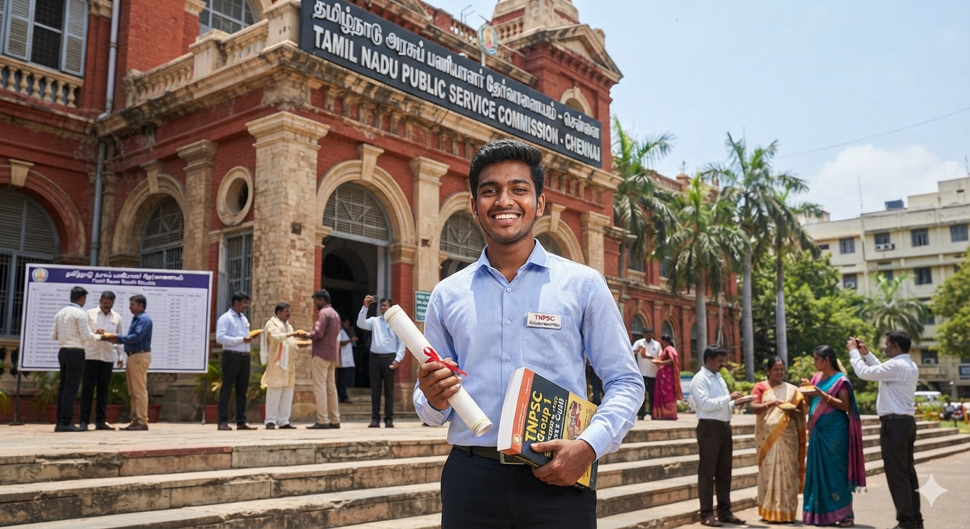 TNPSC aspirant outside the commission building