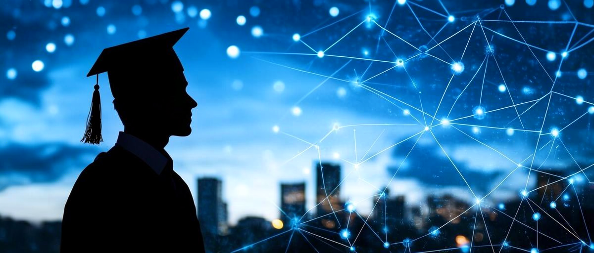 Male graduate looking toward a connected digital future