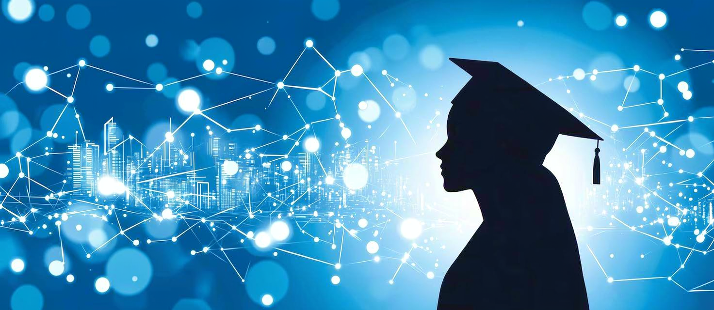 Female graduate looking toward a connected city and future opportunities